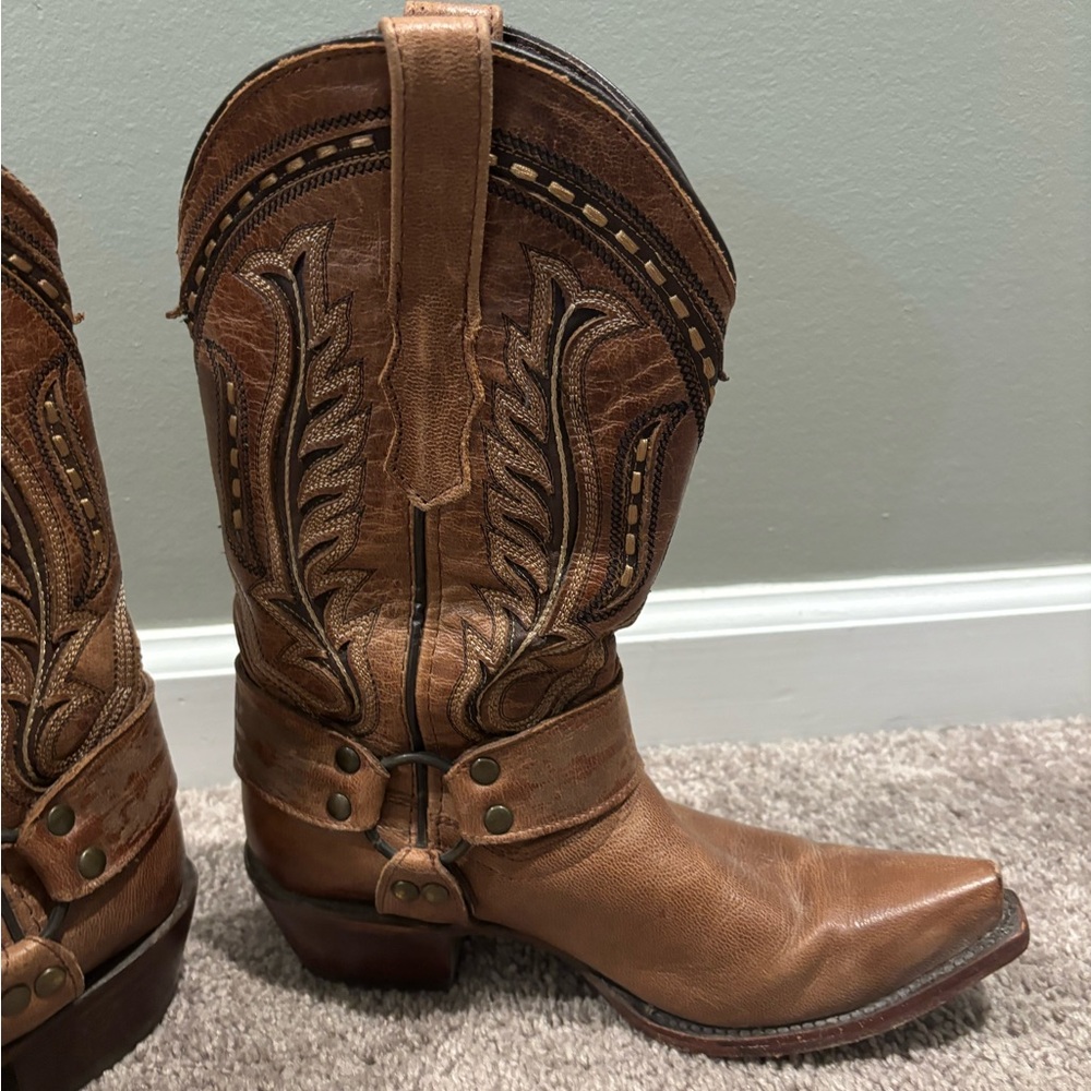 Soto Western O RingHarness Cowgirl Pull On Boots Brown 25 Size Mex US Size 8 Wom - Picture 3 of 9